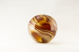 VINTAGE SPHERE SOLID GLASS SWIRL PAPERWEIGHT - AMBER/TAN/WHITE