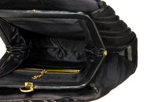 Load image into Gallery viewer, VINTAGE LEWIS DOUBLED HANDLES BLACK CUT VELVET SATIN LINED EVENING BAG
