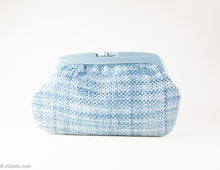 Load image into Gallery viewer, VINTAGE WOVEN BLUE WITH PLASTIC FRAME CLUTCH/ BAG - MADE IN ITALY