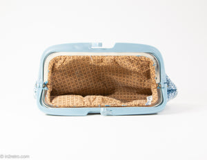 VINTAGE WOVEN BLUE WITH PLASTIC FRAME CLUTCH/ BAG - MADE IN ITALY