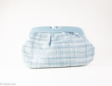 Load image into Gallery viewer, VINTAGE WOVEN BLUE WITH PLASTIC FRAME CLUTCH/ BAG - MADE IN ITALY