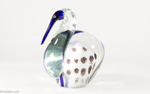 Load image into Gallery viewer, VINTAGE MURANO? ART GLASS BLUE AND WHITE LONG BEAK BIRD WITH BROWN MOTTLED CIRCLES BODY SCULPTURE/ PAPERWEIGHT