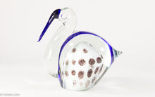 Load image into Gallery viewer, VINTAGE MURANO? ART GLASS BLUE AND WHITE LONG BEAK BIRD WITH BROWN MOTTLED CIRCLES BODY SCULPTURE/ PAPERWEIGHT