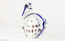 Load image into Gallery viewer, VINTAGE MURANO? ART GLASS BLUE AND WHITE LONG BEAK BIRD WITH BROWN MOTTLED CIRCLES BODY SCULPTURE/ PAPERWEIGHT