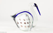 Load image into Gallery viewer, VINTAGE MURANO? ART GLASS BLUE AND WHITE LONG BEAK BIRD WITH BROWN MOTTLED CIRCLES BODY SCULPTURE/ PAPERWEIGHT