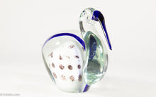 Load image into Gallery viewer, VINTAGE MURANO? ART GLASS BLUE AND WHITE LONG BEAK BIRD WITH BROWN MOTTLED CIRCLES BODY SCULPTURE/ PAPERWEIGHT