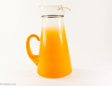 Load image into Gallery viewer, VINTAGE BLOWN GLASS ORANGE FLASH PITCHER WITH SIX GLASSES | 7 PIECE SET