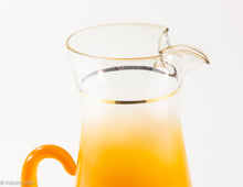 Load image into Gallery viewer, VINTAGE BLOWN GLASS ORANGE FLASH PITCHER WITH SIX GLASSES | 7 PIECE SET