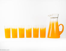 Load image into Gallery viewer, VINTAGE BLOWN GLASS ORANGE FLASH PITCHER WITH SIX GLASSES | 7 PIECE SET