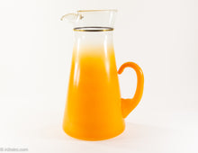 Load image into Gallery viewer, VINTAGE BLOWN GLASS ORANGE FLASH PITCHER WITH SIX GLASSES | 7 PIECE SET