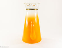 Load image into Gallery viewer, VINTAGE BLOWN GLASS ORANGE FLASH PITCHER WITH SIX GLASSES | 7 PIECE SET