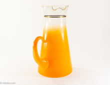 Load image into Gallery viewer, VINTAGE BLOWN GLASS ORANGE FLASH PITCHER WITH SIX GLASSES | 7 PIECE SET
