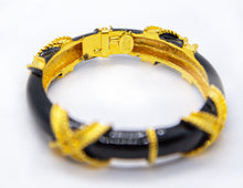 Load image into Gallery viewer, VINTAGE DESIGNER PAULINE RADER BLACK ENAMEL HINGED CLAMPER/BANGLE BRACELET
