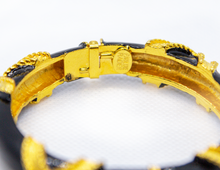 Load image into Gallery viewer, VINTAGE DESIGNER PAULINE RADER BLACK ENAMEL HINGED CLAMPER/BANGLE BRACELET