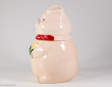 Load image into Gallery viewer, VINTAGE HAPPY PINK PIG WITH RED SCARF/ BANDANA HOLDING BOUQUET OF YELLOW CORN COOKIE JAR