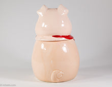 Load image into Gallery viewer, VINTAGE HAPPY PINK PIG WITH RED SCARF/ BANDANA HOLDING BOUQUET OF YELLOW CORN COOKIE JAR