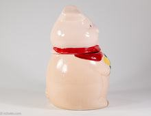 Load image into Gallery viewer, VINTAGE HAPPY PINK PIG WITH RED SCARF/ BANDANA HOLDING BOUQUET OF YELLOW CORN COOKIE JAR