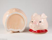 Load image into Gallery viewer, VINTAGE HAPPY PINK PIG WITH RED SCARF/ BANDANA HOLDING BOUQUET OF YELLOW CORN COOKIE JAR