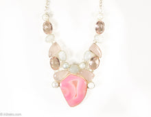 Load image into Gallery viewer, VINTAGE GENUINE SEMI-PRECIOUS SILVERTONE ROSE QUARTZ, PEARL, AGATE, MOONSTONE, DRUZY NECKLACE/ NEW OLD STOCK