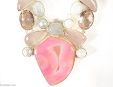 Load image into Gallery viewer, VINTAGE GENUINE SEMI-PRECIOUS SILVERTONE ROSE QUARTZ, PEARL, AGATE, MOONSTONE, DRUZY NECKLACE/ NEW OLD STOCK