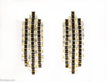 Load image into Gallery viewer, VINTAGE ART DECO STYLE GOLDTONE CLEAR AND BLACK RHINESTONE SKYSCRAPER  CLIP EARRINGS
