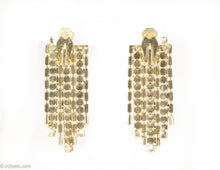Load image into Gallery viewer, VINTAGE ART DECO STYLE GOLDTONE CLEAR AND BLACK RHINESTONE SKYSCRAPER  CLIP EARRINGS
