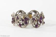 Load image into Gallery viewer, VINTAGE SILVER TONE BRACELET WITH AMETHYST RHINESTONES - 1950s
