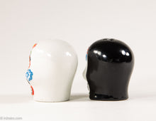 Load image into Gallery viewer, CERAMIC DAY OF THE DEAD/ DIA DE LOS MUERTOS SKULL COUPLE SALT AND PEPPER SHAKERS