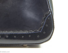 Load image into Gallery viewer, VINTAGE TIFFANY &amp; FRED DARK BLUE LEATHER AND PATENT ACCENTS HANDBAG - MADE IN FRANCE
