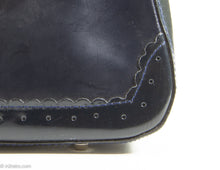 Load image into Gallery viewer, VINTAGE TIFFANY & FRED DARK BLUE LEATHER AND PATENT ACCENTS HANDBAG - MADE IN FRANCE