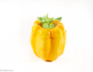 CERAMIC YELLOW PEPPER SHAPED SERVING BOWL WITH LID AND SPOON