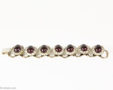 Load image into Gallery viewer, VINTAGE AMETHYST GLASS CABOCHONS AND RHINESTONES SILVER TONE LINKS BRACELET
