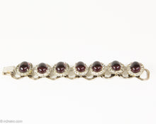 Load image into Gallery viewer, VINTAGE AMETHYST GLASS CABOCHONS AND RHINESTONES SILVER TONE LINKS BRACELET