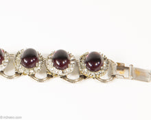Load image into Gallery viewer, VINTAGE AMETHYST GLASS CABOCHONS AND RHINESTONES SILVER TONE LINKS BRACELET