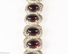 Load image into Gallery viewer, VINTAGE AMETHYST GLASS CABOCHONS AND RHINESTONES SILVER TONE LINKS BRACELET