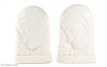 Load image into Gallery viewer, KENT ART WARE WHITE CERAMIC ART DECO FEMALE PROFILE WEIGHTED BOOKENDS JAPAN