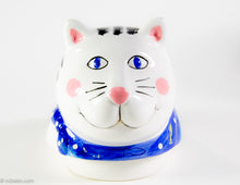 Load image into Gallery viewer, VINTAGE 1990 &quot;COCO DOWLEY&quot; BLACK &amp; WHITE STRIPED SMILING CAT COOKIE JAR

