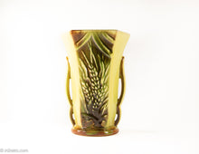 Load image into Gallery viewer, VINTAGE YELLOW DOUBLE HANDLED MCCOY VASE WITH WHEAT PATTERN