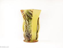 Load image into Gallery viewer, VINTAGE YELLOW DOUBLE HANDLED MCCOY VASE WITH WHEAT PATTERN