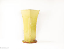 Load image into Gallery viewer, VINTAGE YELLOW DOUBLE HANDLED MCCOY VASE WITH WHEAT PATTERN