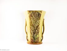 Load image into Gallery viewer, VINTAGE YELLOW DOUBLE HANDLED MCCOY VASE WITH WHEAT PATTERN