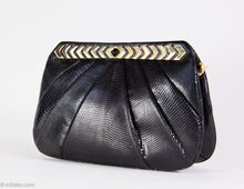 Load image into Gallery viewer, VINTAGE AUTHENTIC JUDITH LEIBER BLACK DECO INSPIRED KARUNG REPTILE SHOULDER/CLUTCH BAG - NEW WITH ORIGINAL ACCESSORIES
