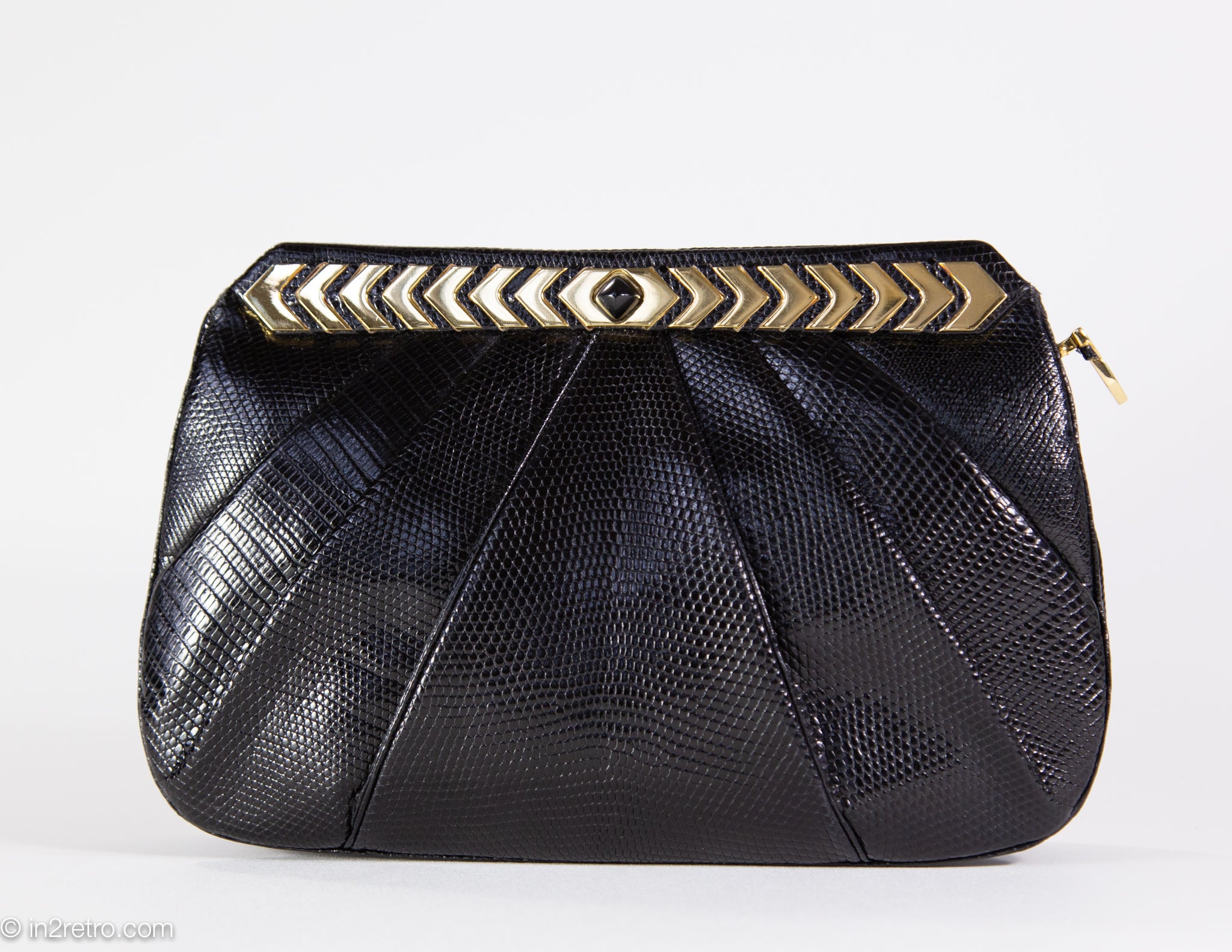 VINTAGE AUTHENTIC JUDITH LEIBER BLACK DECO INSPIRED KARUNG REPTILE SHO –  in2retro