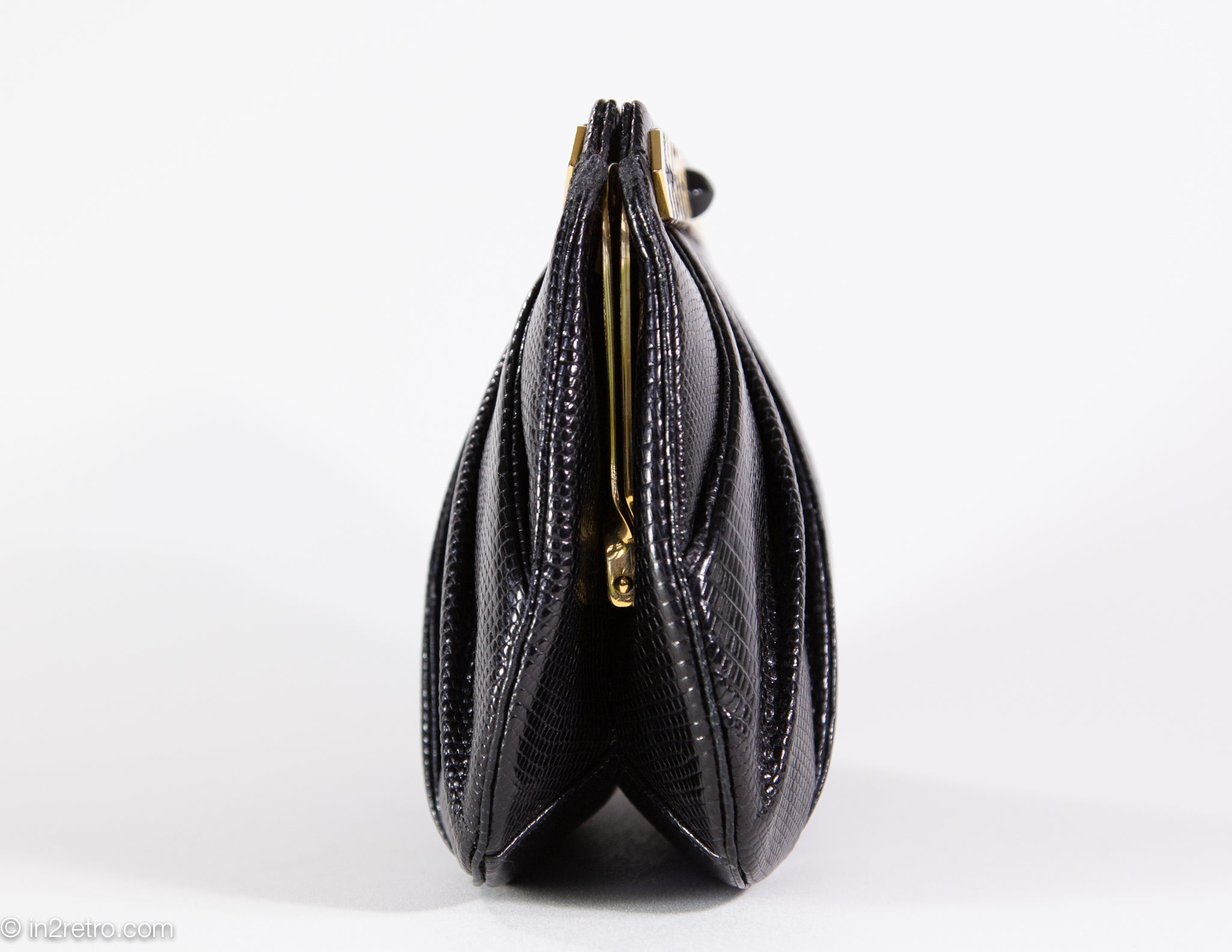 JUDITH LEIBER Vintage Med Black Snakeskin Clutch/Shoulder Bag Multi Stone  Clasp