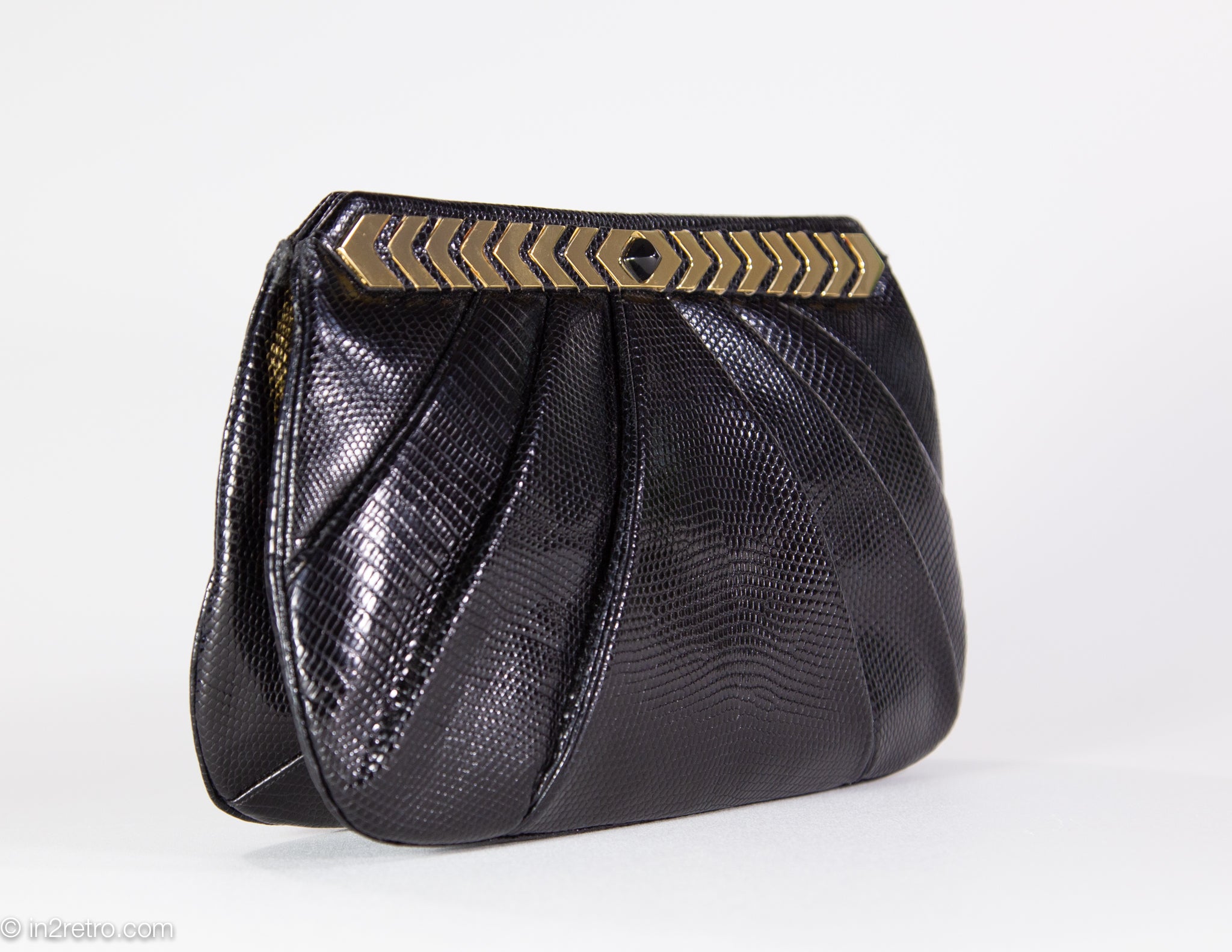 JUDITH LEIBER Vintage Med Black Snakeskin Clutch/Shoulder Bag Multi Stone  Clasp