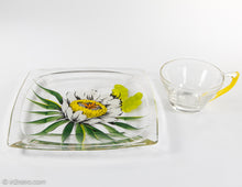 Load image into Gallery viewer, VINTAGE SET OF FOUR HAND-PAINTED FLORAL GLASS DESSERT PLATES WITH MATCHING CUPS | 8 PIECES

