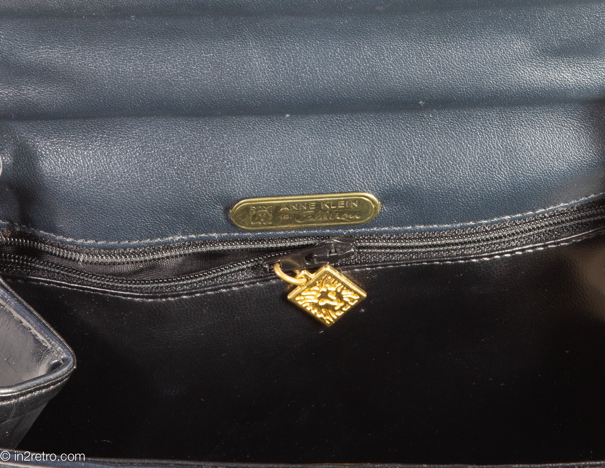 Classic Vintage Anne Klein Black Embossed Cloth Bag With the 
