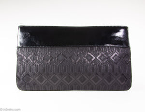 TORY BURCH Embossed Logo Dark Navy Blue Patent Leather Large