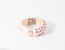 Load image into Gallery viewer, VINTAGE PEARLIZED PINK PLASTIC RHINESTONE CLAMPER BRACELET (UNSIGNED WEISS?) - 1950s
