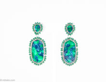 Load image into Gallery viewer, VINTAGE GREEN/BLUE MARBELIZED RESIN BEADED FRAME POST EARRINGS

